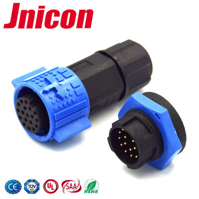 Konektor Bulat Tahan Air Tegangan Rendah 300 Volt M19 5A Colokan dan Soket 12 Pin IP67