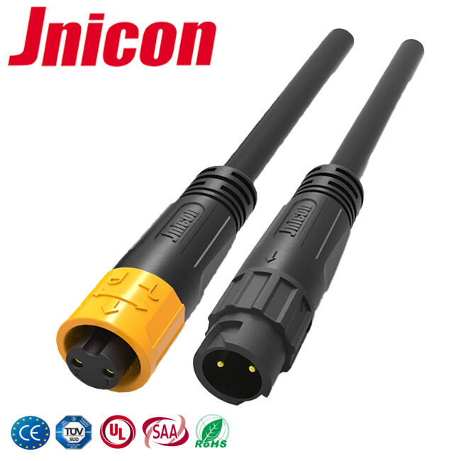 Jnicon 10A M12 2 Pin Konektor Kabel Cetakan Luar Ruangan Tahan Air Putus Cepat