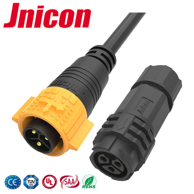 Konektor Pria Wanita 3 Pin 20A IP68 ODM Push Lock Daya 12AWG Maks Konektor
