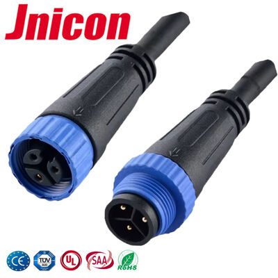 Konektor Kabel Tahan Air Berlapis Emas 3 Pin M15 10A 300V Untuk LED Outdoor