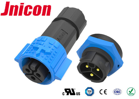 Biru Hitam Plastik 3 Pin 20A Tahan Air Konektor Panel Mount 300V Rating Tegangan
