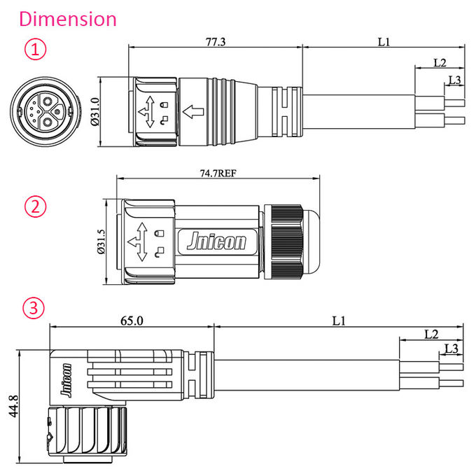 E Kendaraan Konektor Daya Tahan Air M23 Push Locking 2 Power 1 Grouding 5 Data 0